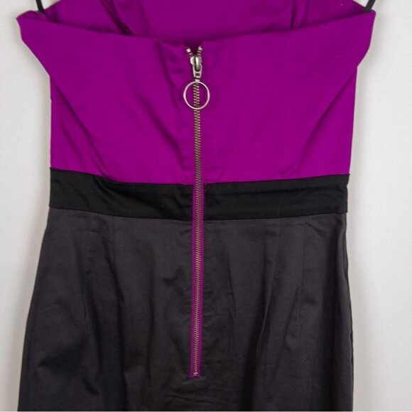 French Connection Womens Size 2 Magenta Charcoal Strapless Mini Dress Colorblock - Picture 5 of 9